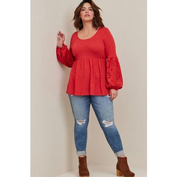 NEW WITH TAGS TORRID Beautiful Cotton Modal Slub Scoop Neck Eyelet Sleeve Inset - Picture 2 of 10